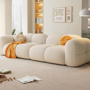 Modern Design Cream Style Living Room Sofa Puff Set Solid Color Corduroy Material Modular Lazy Recliner Furniture