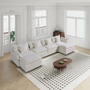 Modern U-Shaped Sectional Sofa Convertible Chaise Ottomans Comfortable Compressed Living Room Couch for Villa